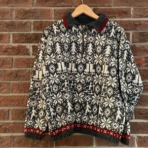 Vintage knit WOOLRICH quarter zip snowflake wool pullover